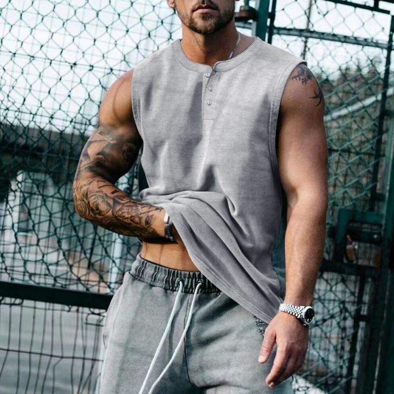 Dubbel wit - Henley effen tanktop
