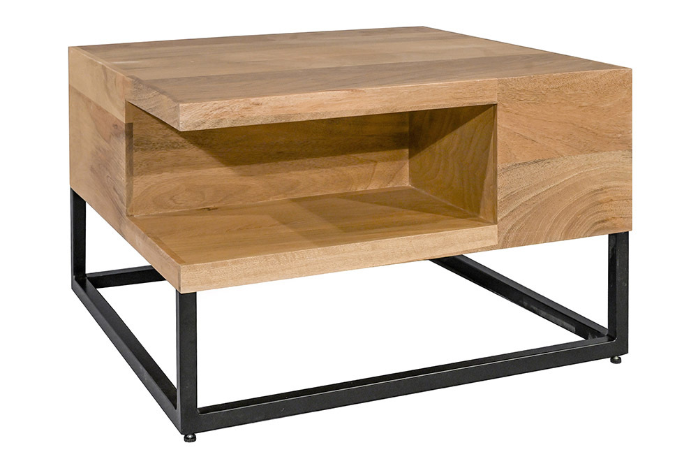 Massiver Couchtisch GIANT 60cm natur Mangoholz cream finish Metall schwarz Ablage