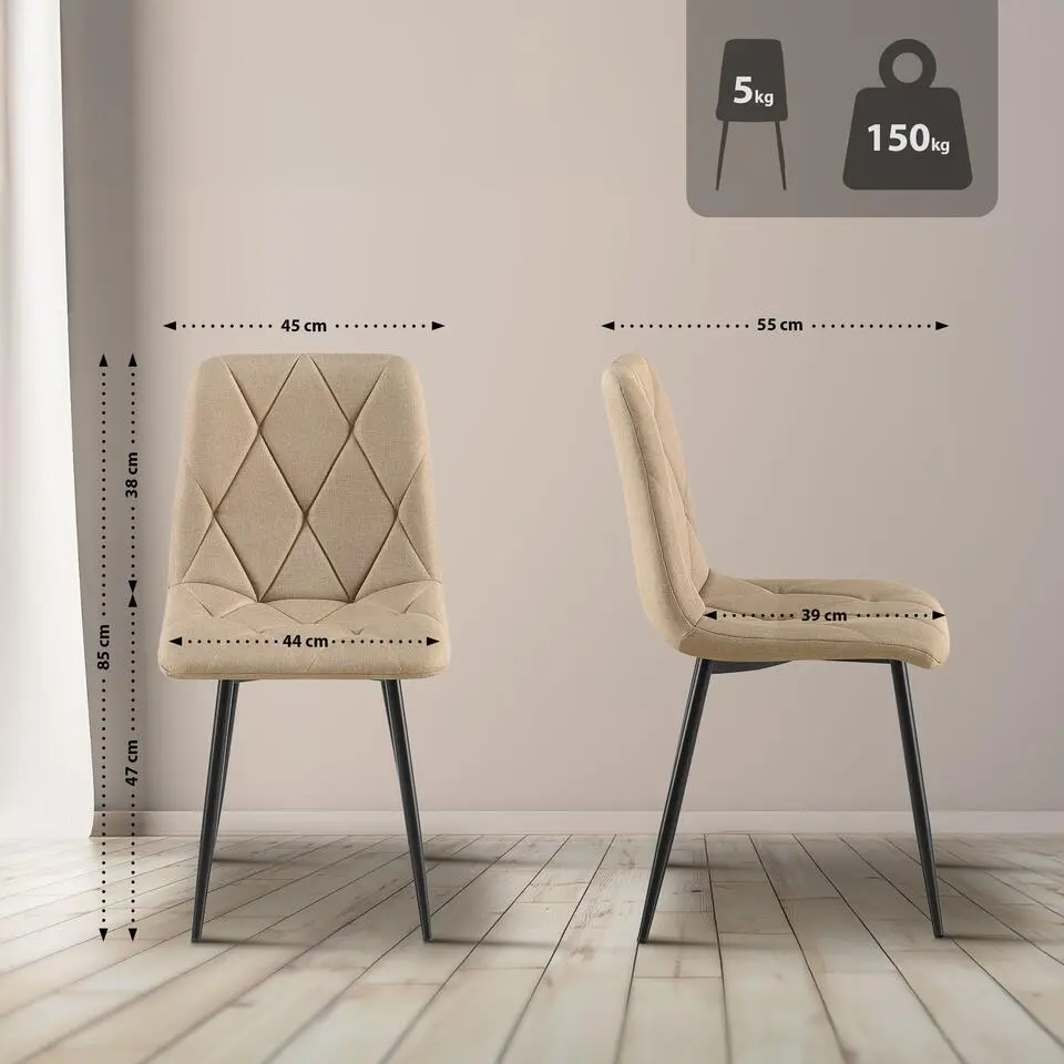 CLP Set van 2 Eetkamerstoel Clairton zwart Frame - Stof - taupe