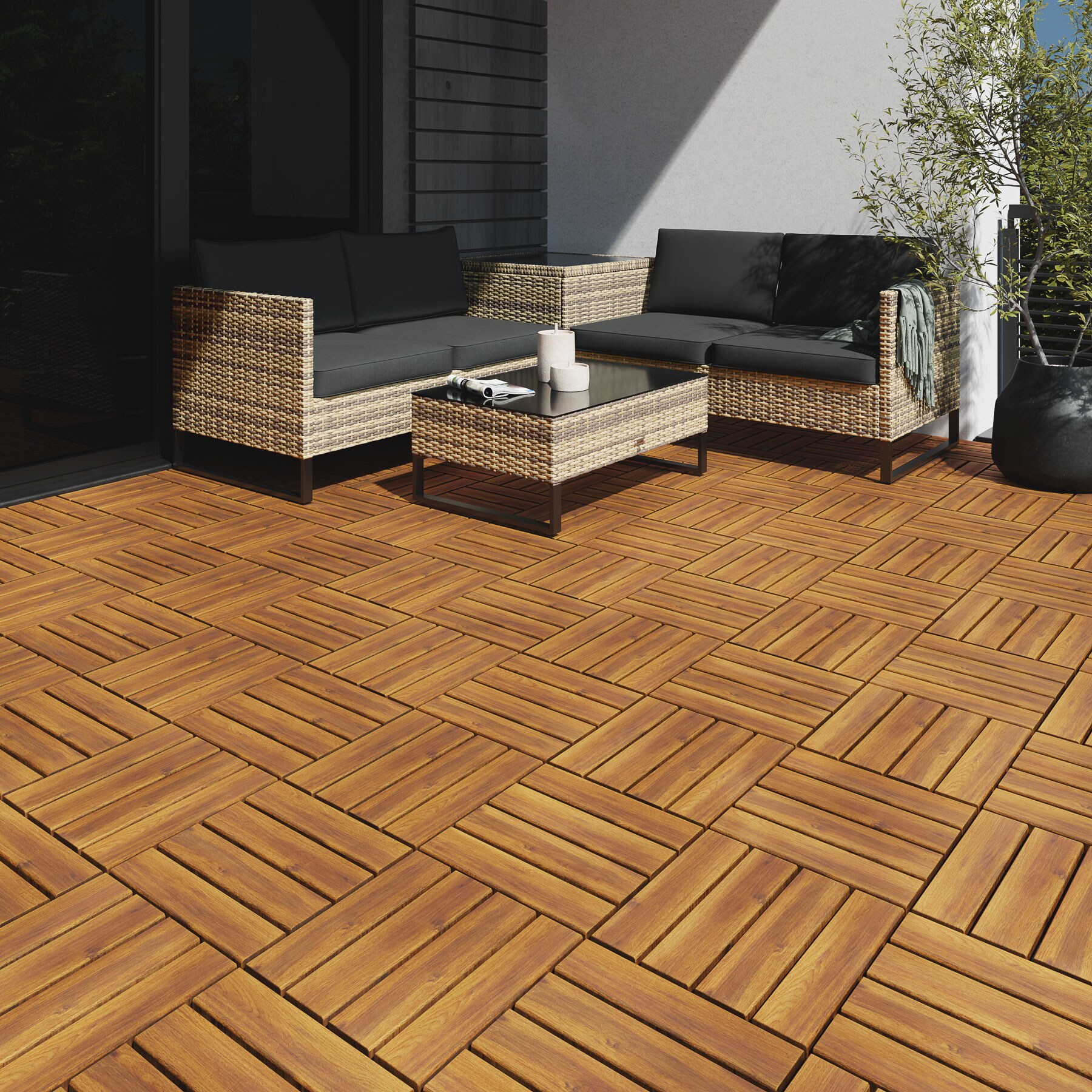 tectake® Terrassenfliesen, 20er Set mit Klicksystem, mit Drainage, 31 x 31 x 2,2 cm