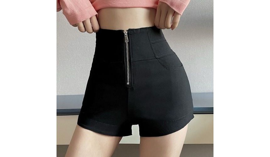 Rorah - Hoge taille effen shorts met rits