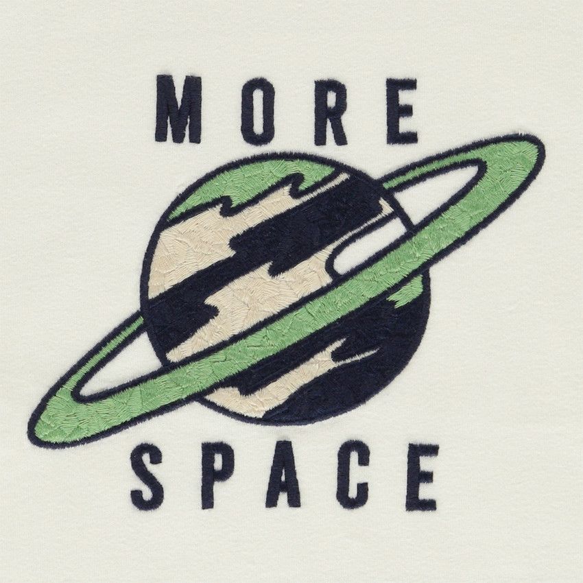 T-shirt manches courtes patch brodé planète pour garçon - Ecru