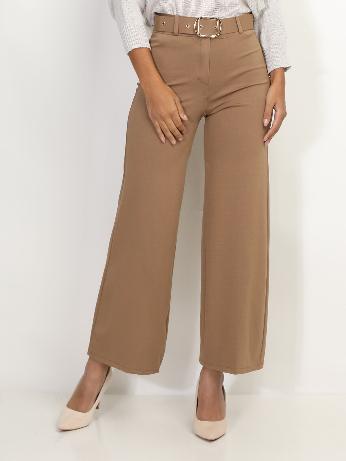Pantalon évasé avec ceinture- Camel