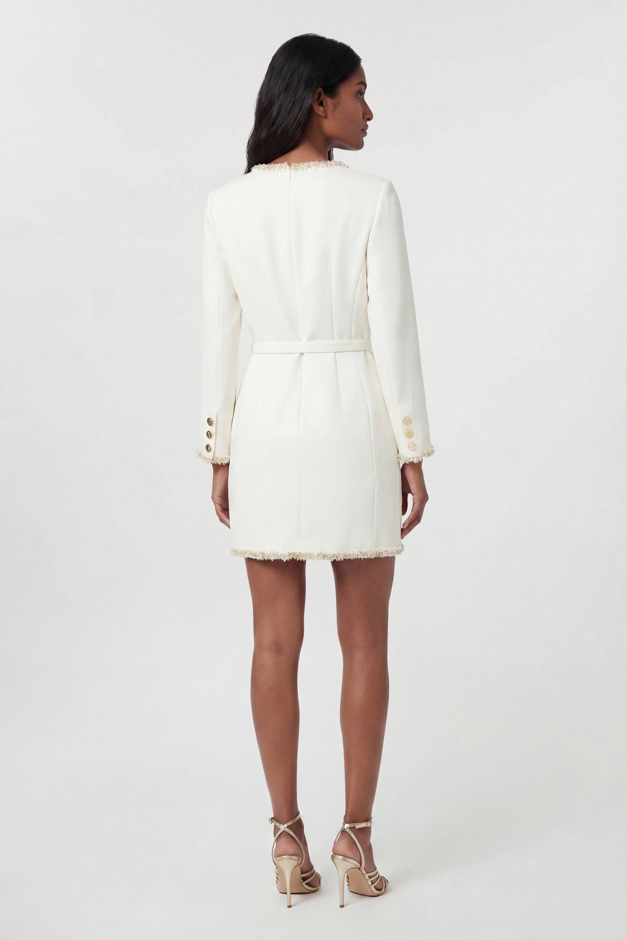 KarenMillen Robe Mini Cintrée Ceinturée En Tweed Ornée Petite