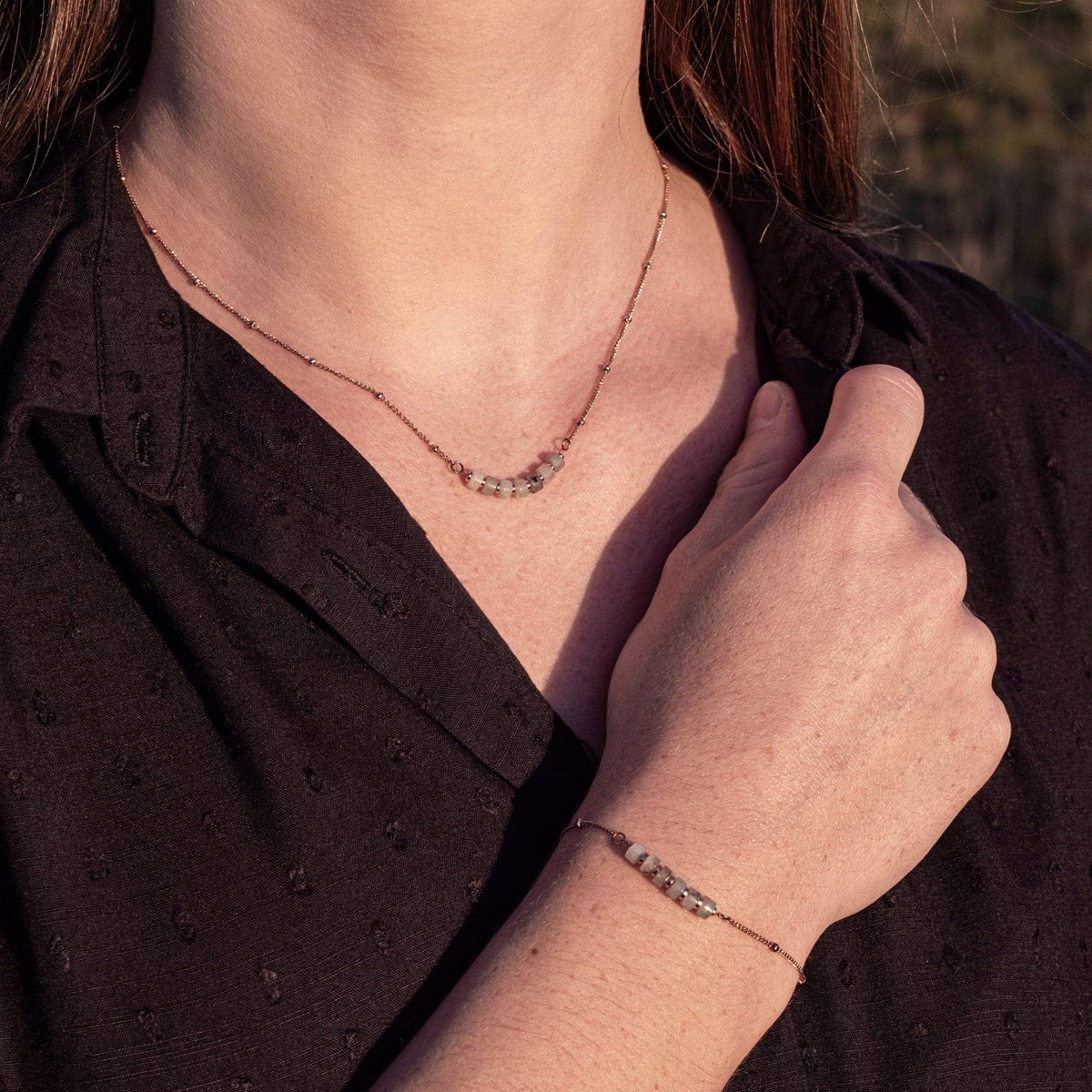 Collier, bracelet et boucles d'oreilles Piana en pierres Labradorite