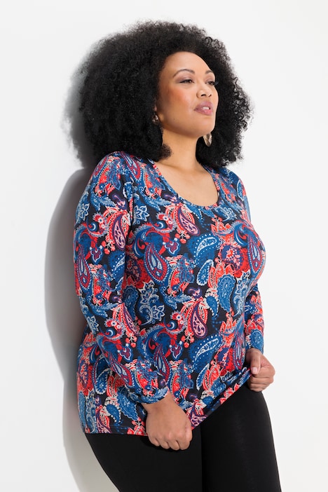 Shirt, Paisleymuster, A-Linie, Rundhals, Langarm