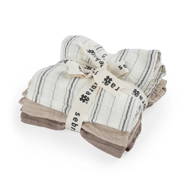 Sebra - Spucktücher, cream stripe / beige (3er-Set)