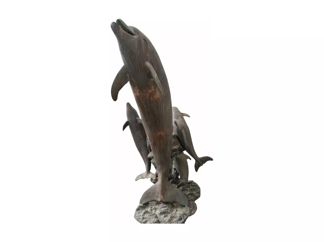 BISCOTTINI Fontaine - Fonte de Bronze - Décorative - Fontaine de Jardin - Extérieur - Fontaine Murale - Décoration Murale - Décoration de Jardin - 190x150x250cm - Dauphin