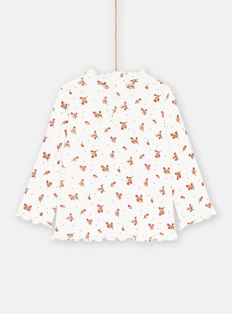 Sous-pull écru à col à volants pour bébé fille