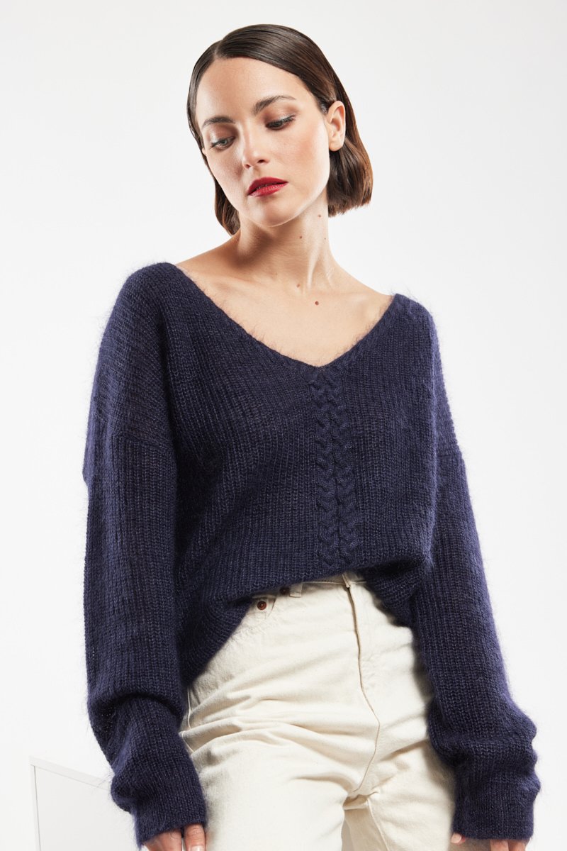 Pull maille torsadée - mohair et soie