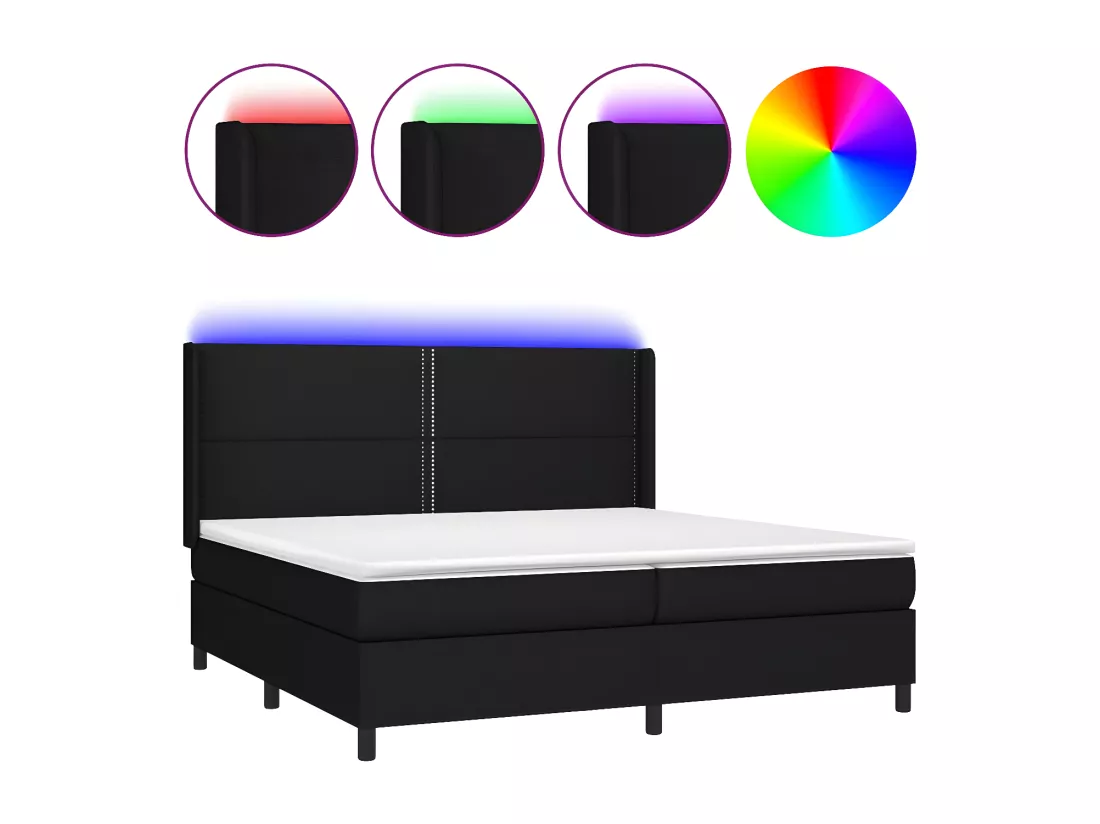 Sommier tapissier et matelas et LED Noir 200x200 cm Tissu
