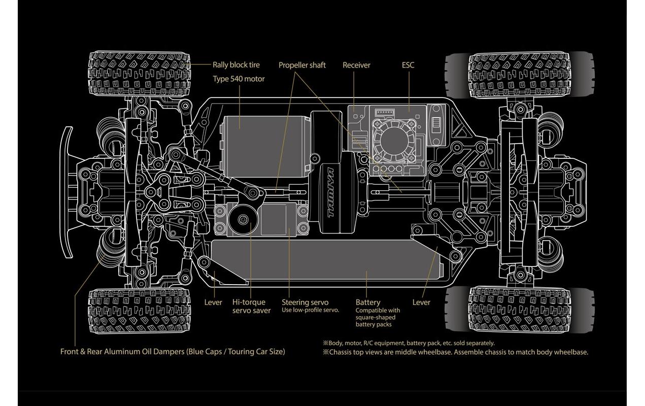 Rally XM-01 Pro 4WD Chassis Bausatz, 1:10<br>4WD Chassis Kit für ein Rallyauto