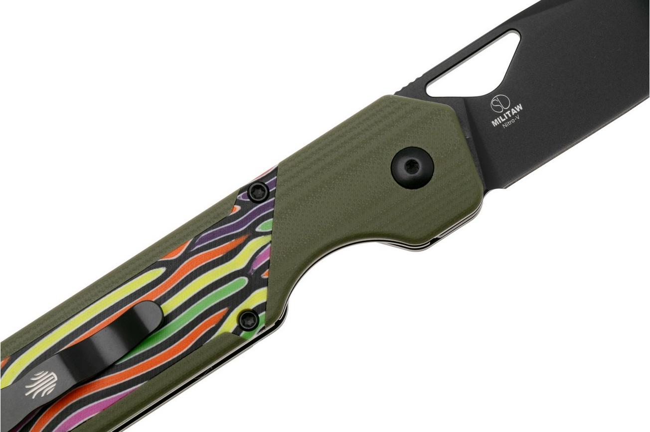 Kizer Vanguard Militaw V3634A3 Liner Lock, Satin Nitro-V, Green G10, Multi-Colored G10 Inlay, zakmes, Jonathan Styles design