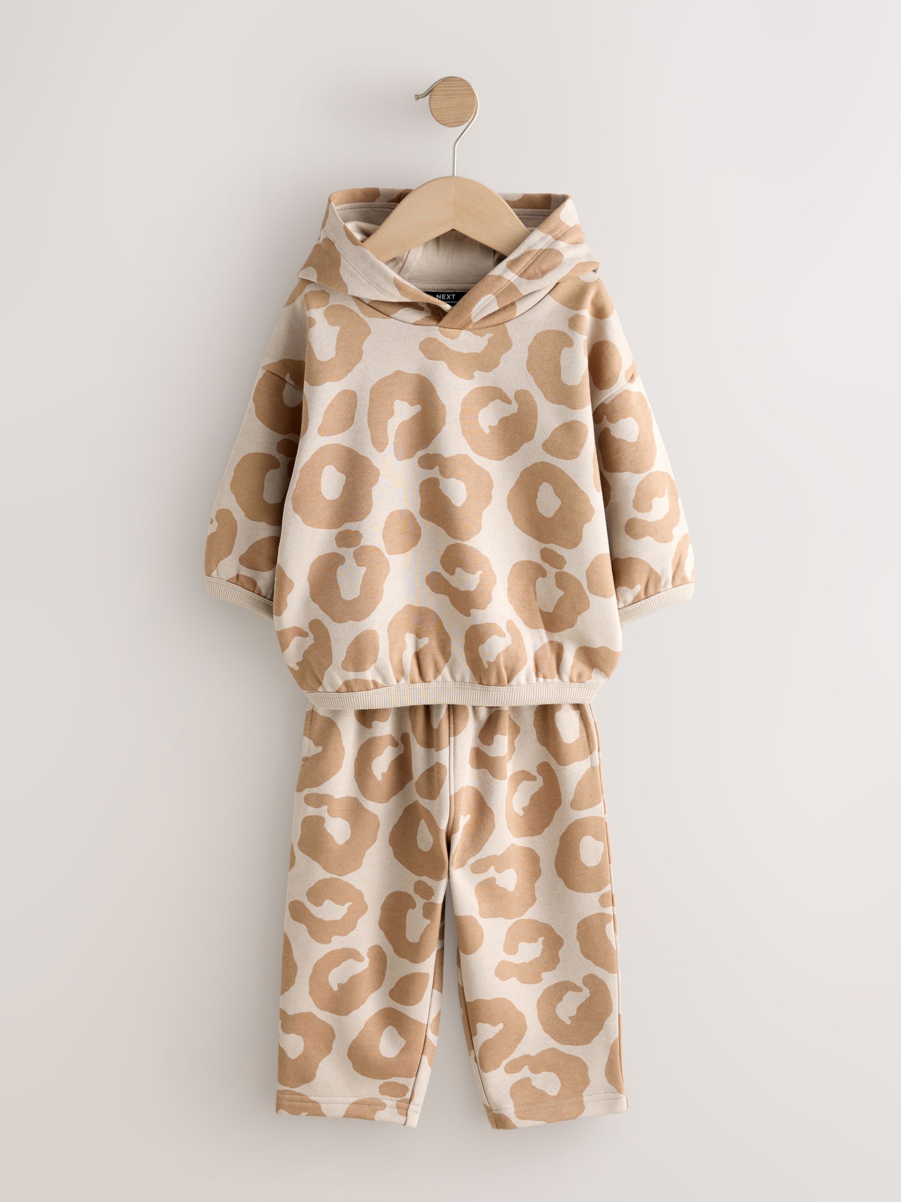 Lichtbruine dierenprint - Set met hoodie en joggingbroek (3 mnd - 7 jr)