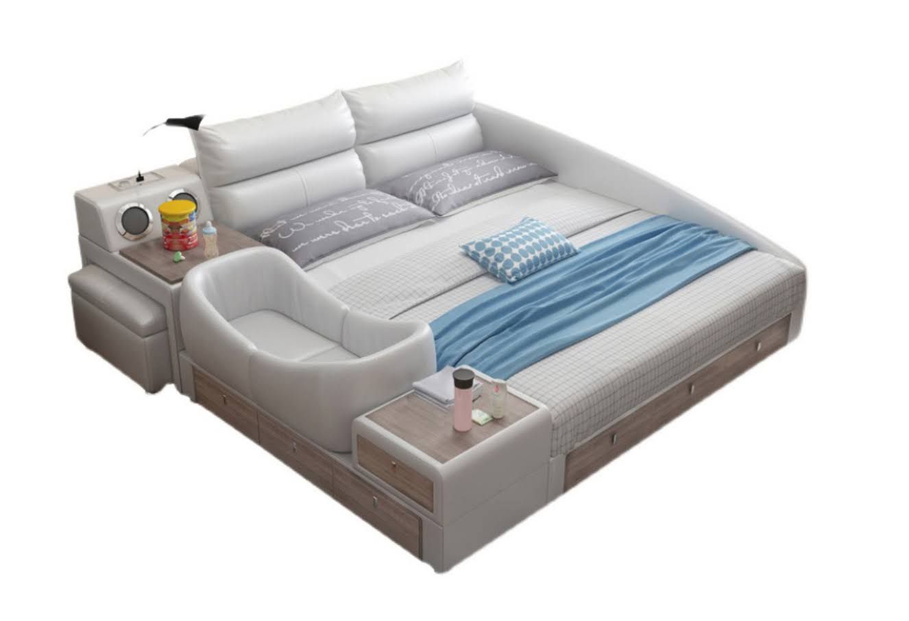 jvmoebel Bett Multifunktion Regal Schrank USB Ladestation Doppel Leder