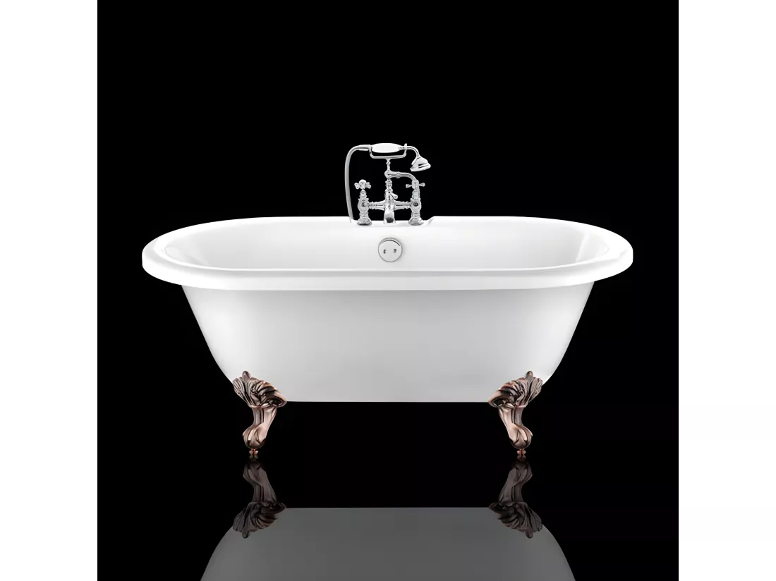 Baignoire ancienne rétro sur pieds CHELSEA Blanche 154 cm Pieds d'Aigle Cuivre rouge vieilli