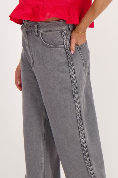 Grijze jeans met vlecht detail