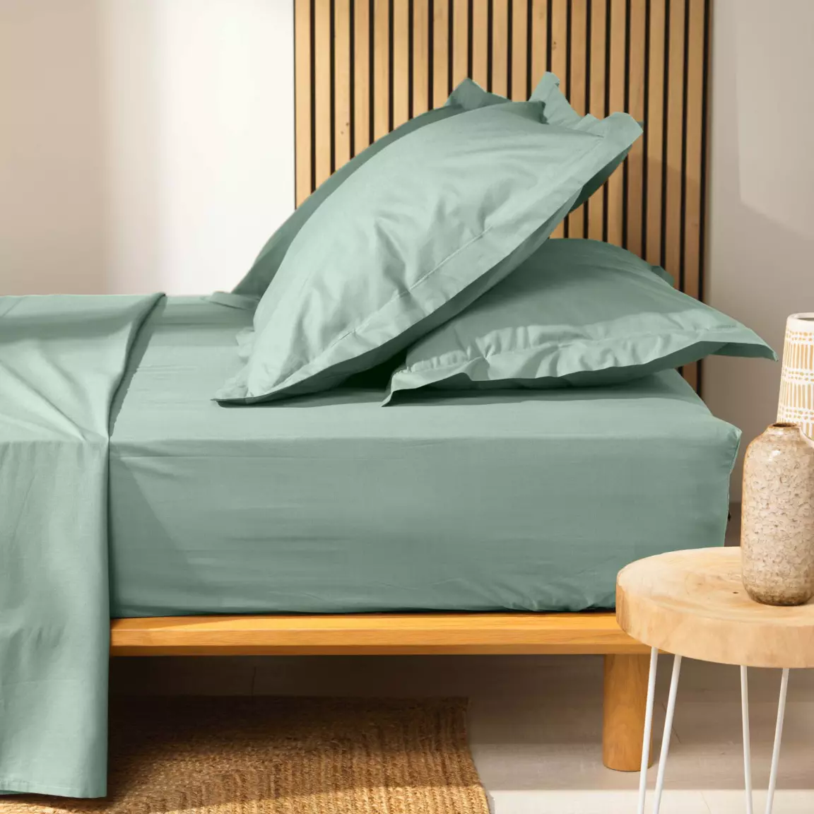 Drap housse coton bio (160 x 200 cm) Biolina Vert sauge