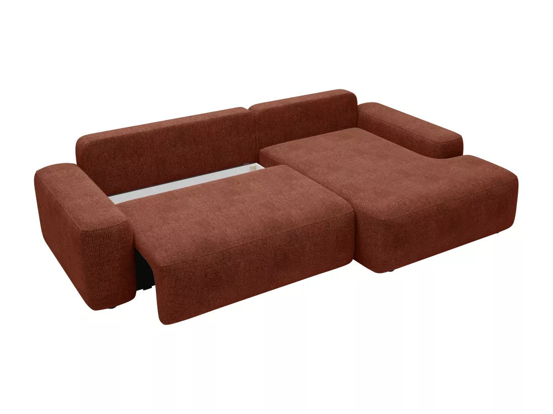 Canapé d'angle droit convertible en tissu texturé terracotta DAVISO
