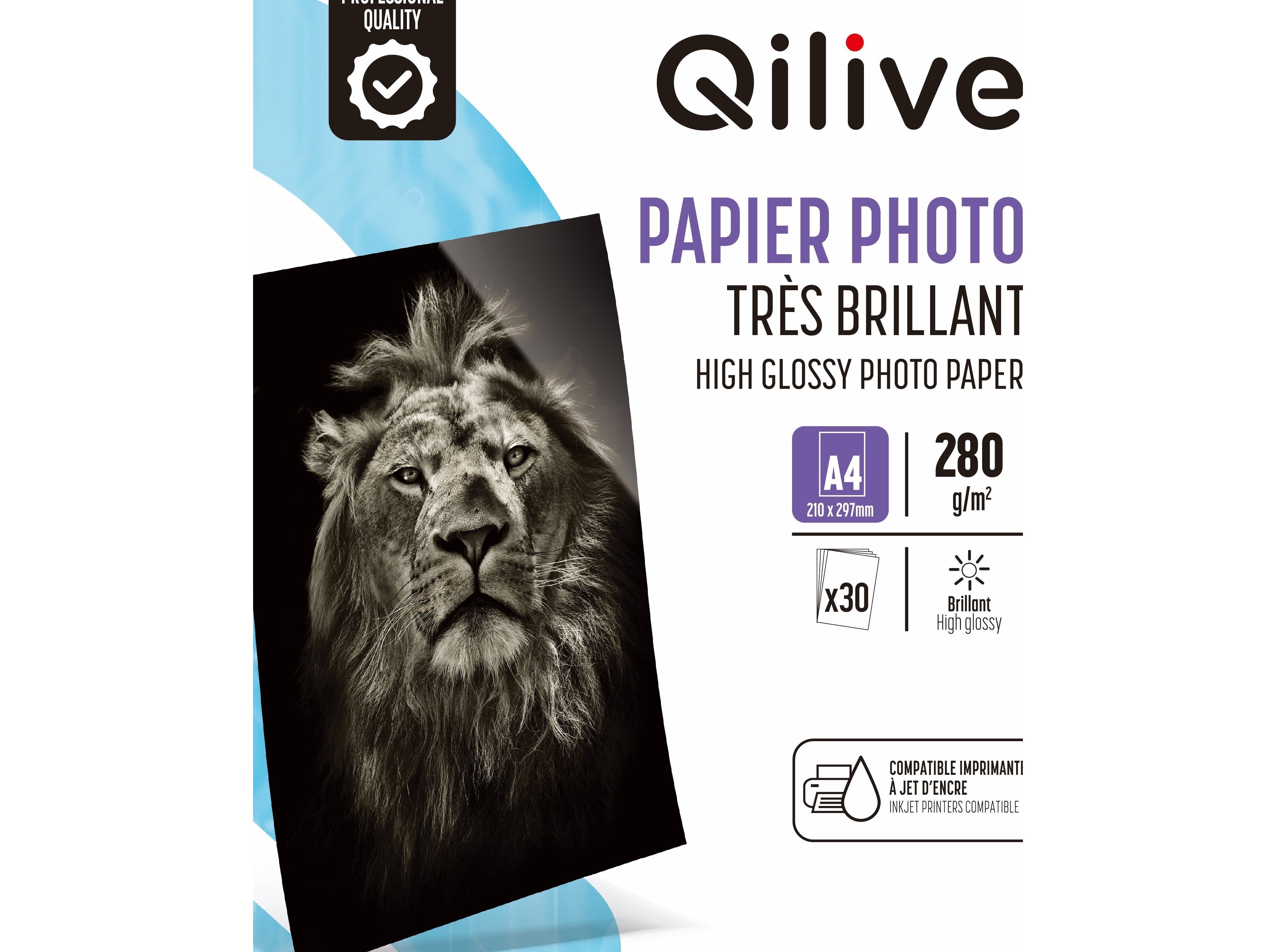 PAPEL FOTO QILIVE 34983 HI-GLOSS A4 210X297MM-30F
