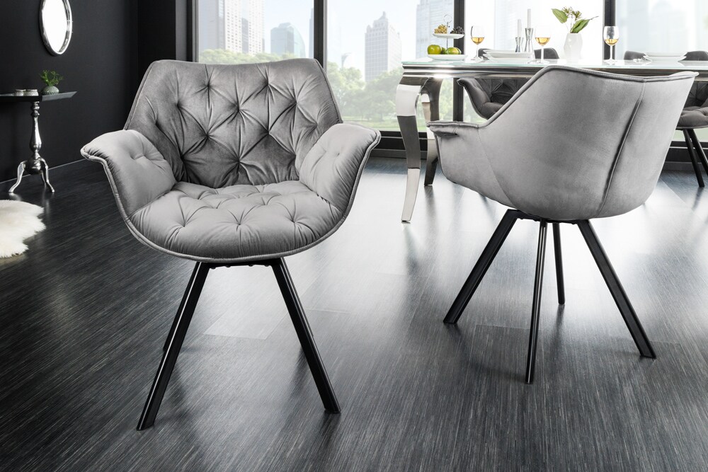 riess-ambiente Stuhl THE DUTCH COMFORT - drehbar grau Samt mit Armlehnen Modern Design Metallbeine