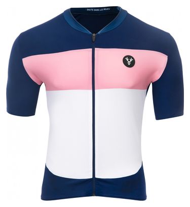 Maillot Manches Courtes LeBram Eze Bleu Marine Rose Coupe Ajustée