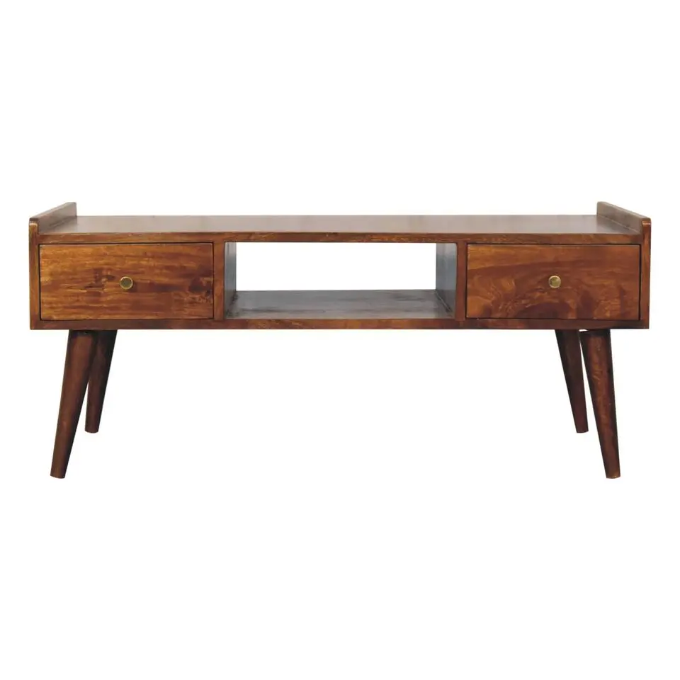 Artisan Furniture Massief Houten TV Meubel, 4 Laden en 1 Plank, Donkerbruin