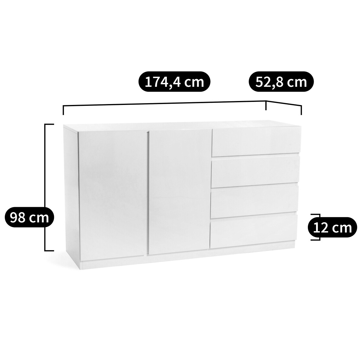 LA REDOUTE INTERIEURS<br>Armário baixo 2 portas, guarda-roupa e 4 gavetas, Léo