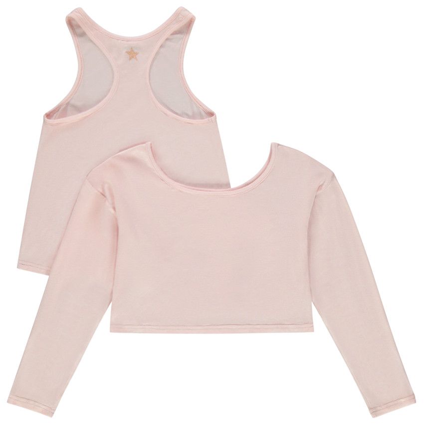 T-shirt manches longues print paysage avec débardeur uni - Rose