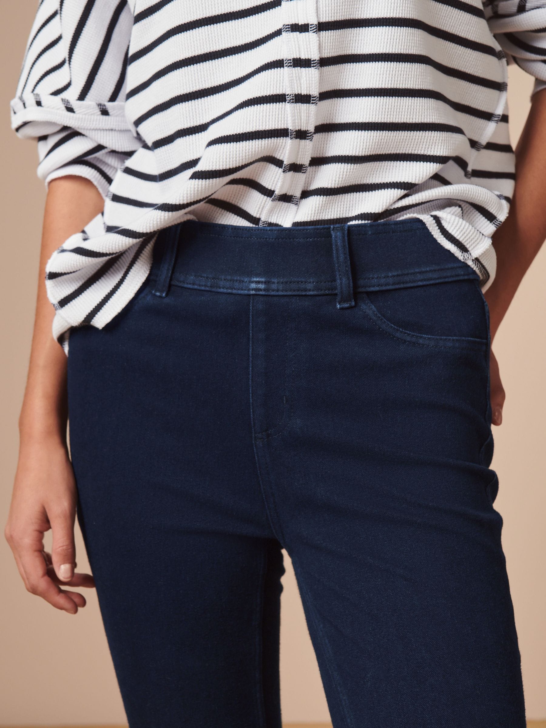 Blauw met wassing - Lange jersey denim leggings
