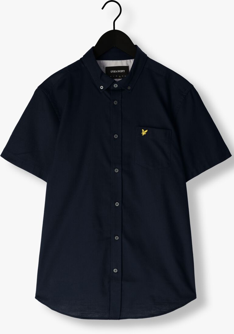 LYLE & SCOTT donkerblauwe lyle & scott casual overhemd cotton slub short sleeve shirt