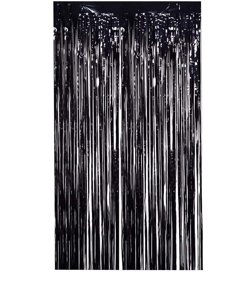 (245x90cm) Party Deko Lametta Vorhang Glänzender Fransen Vorhang Foto Hintergrund - Schwarz