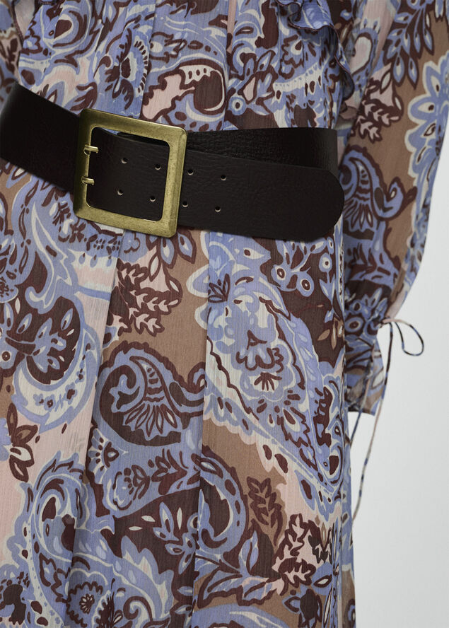 MANGO Paisley dress with ruffles Medium blue