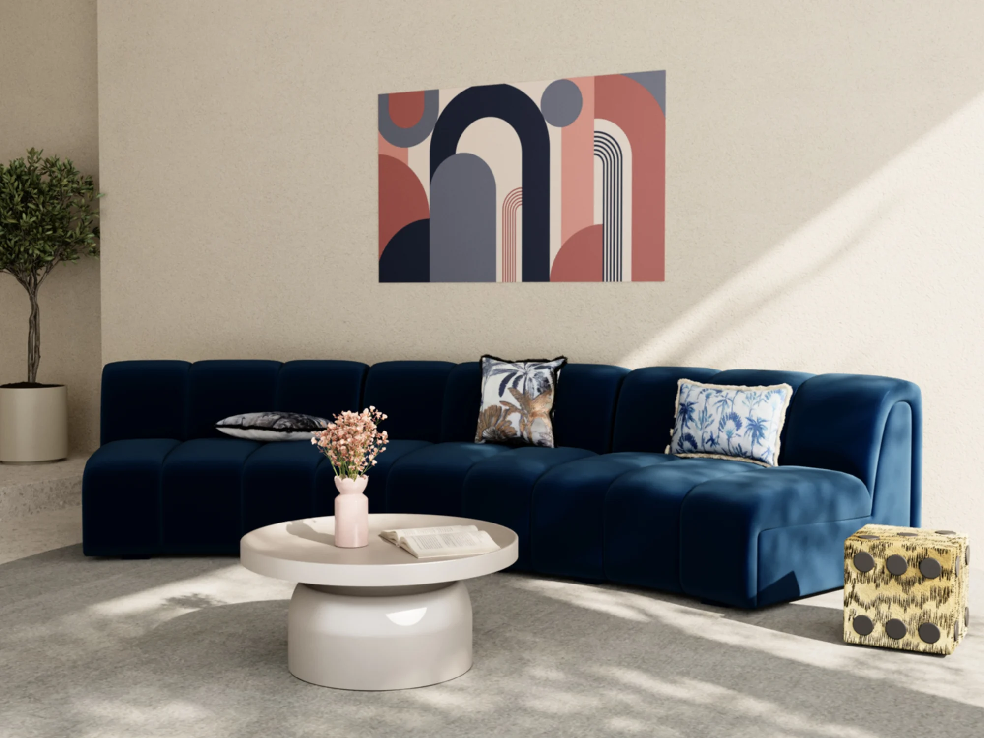 HELENE - Chauffeuse dangle pour canapé modulable en velours | Bleu