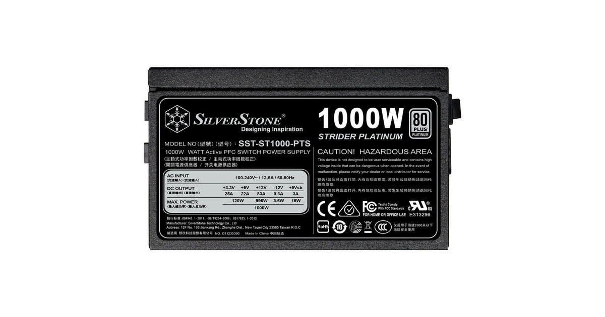 SilverStoneSST-ST1000-PTS modulaire 1000 watt voeding   (Zwart, 8x PCIe)