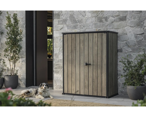 Keter Signature Ashwood Alto tuinkast inclusief 2 planken en beugels, 1400 L, houtlook, antraciet/bruin