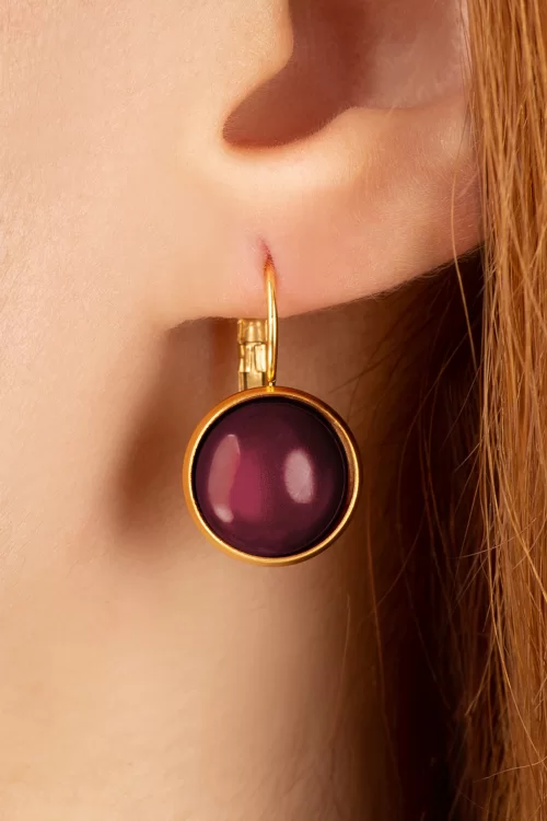 Urban Hippies Goldplated Dot oorbellen in aubergine