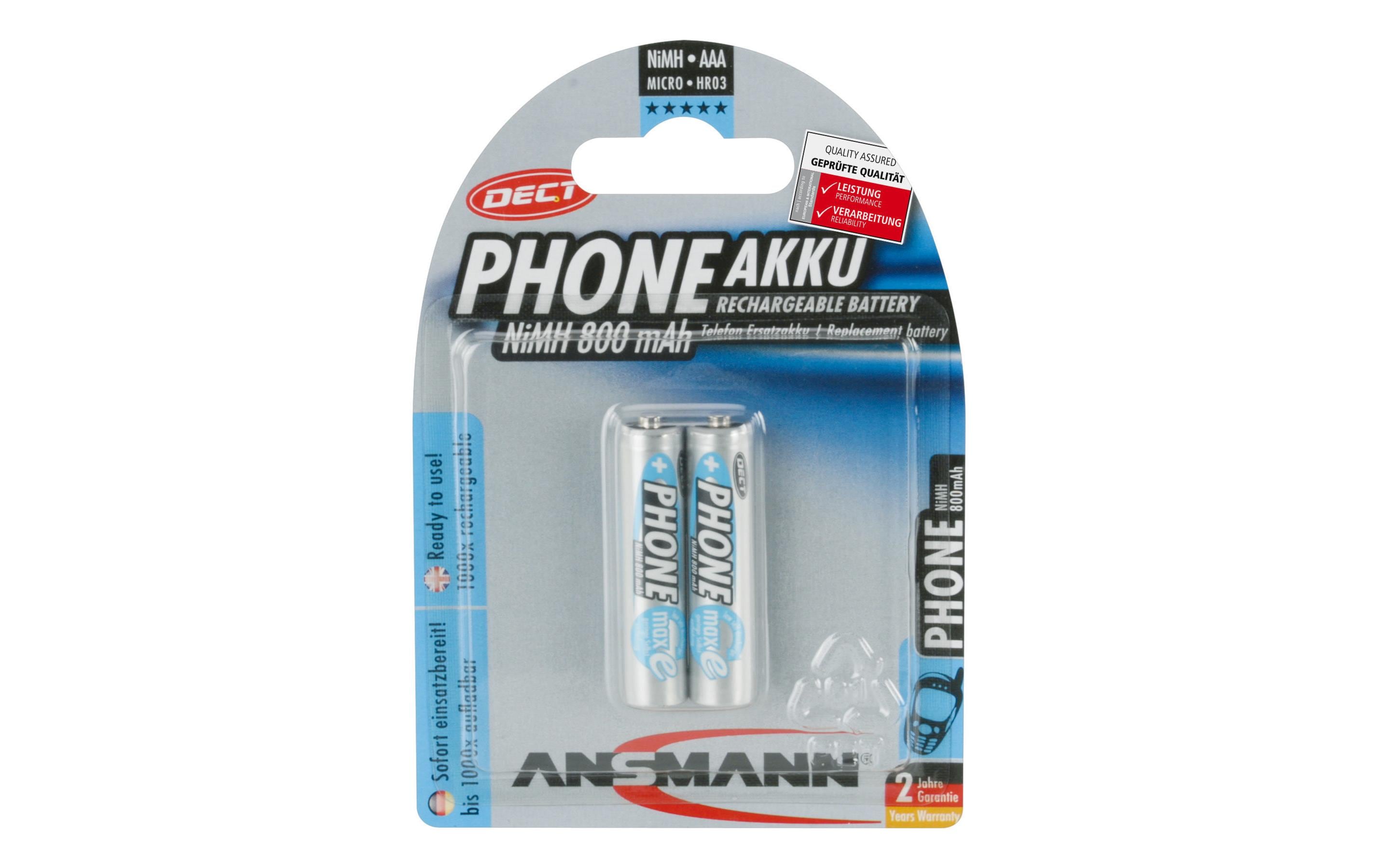 Akku Phone NiMH AAA für DECT-Phones 800 mAh, 2 StückAAA-Akkus im 2er-Pack