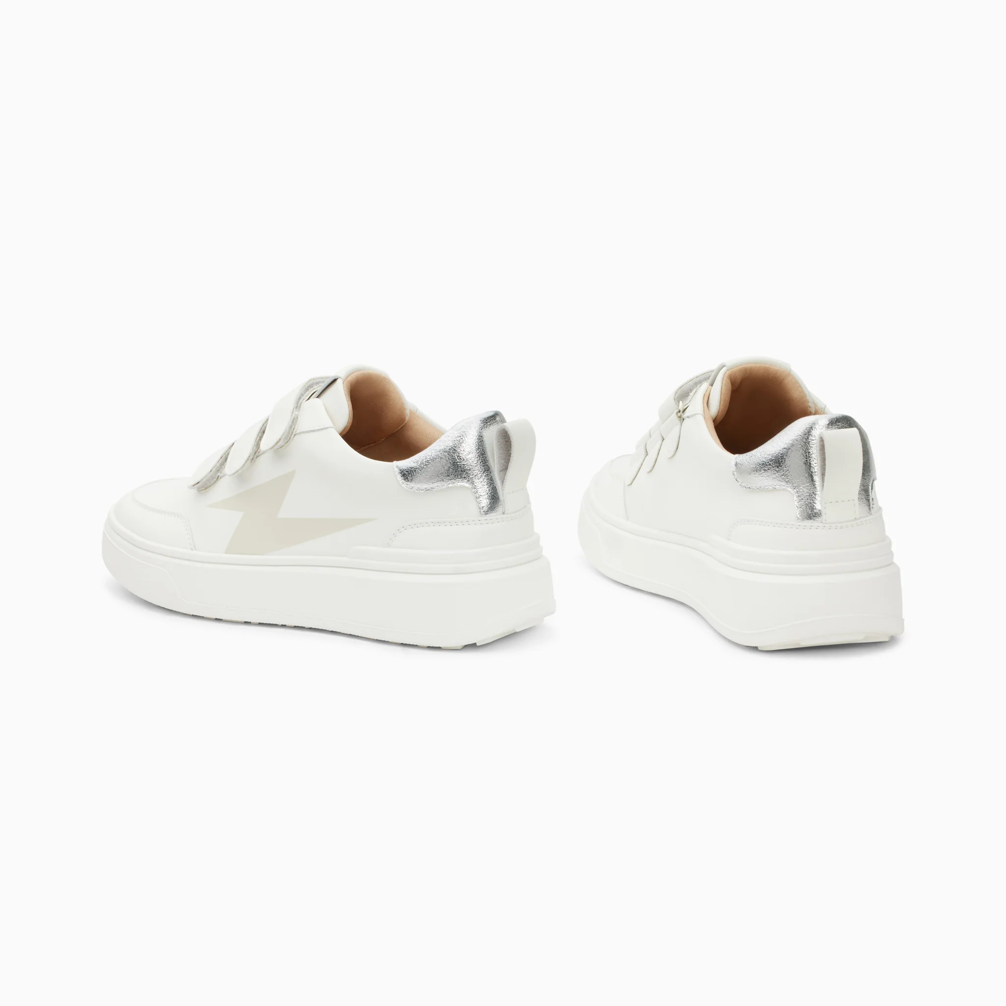 Sneakers-Baskets éclair Lison blanc et argent à scratchs