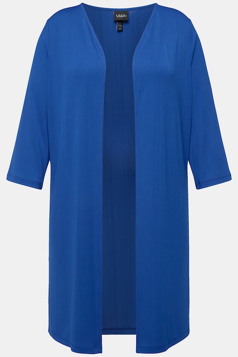 Longjacke, Rippjersey, offene Form, V-Ausschnitt