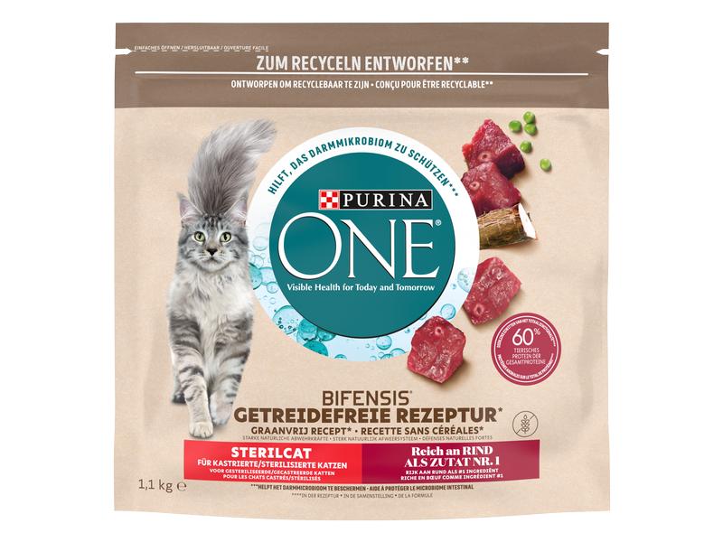 Purina ONE Trockenfutter Grain Free Adult Rind, 2 x 1.1 kg Alleinfuttermittel für ausgewachsene Katzen
