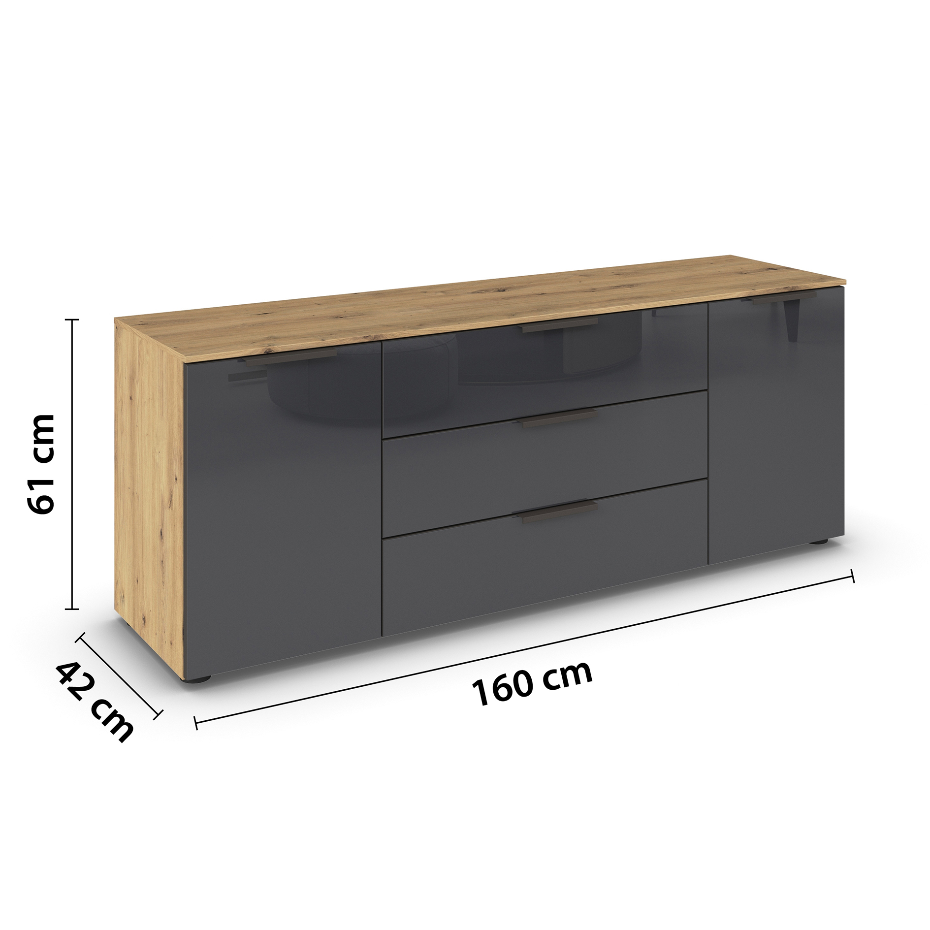 Lowboard - Artisan Eiche-Basalt - Glasfront - 160 cm