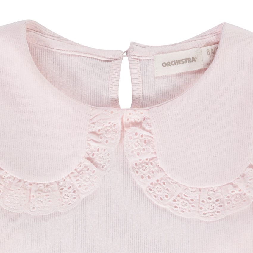 T-shirt manches longues effet côtelé avec col claudine pour fille - Rose