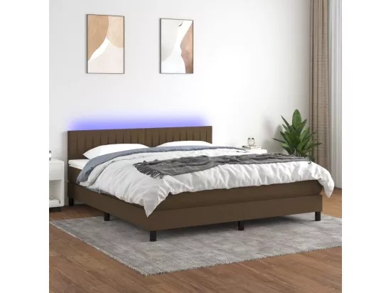 Sommier tapissier matelas et LED Marron foncé 180x200cm Tissu