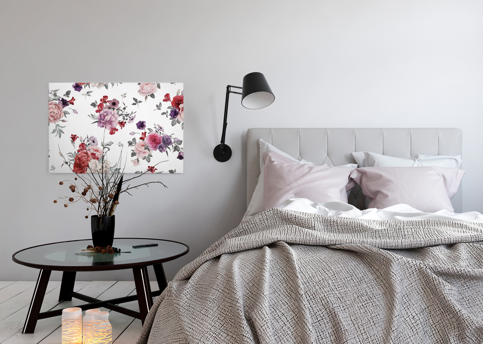 Leinwandbild BLUMEN - rosa-weiß-violett - 90x60 cm