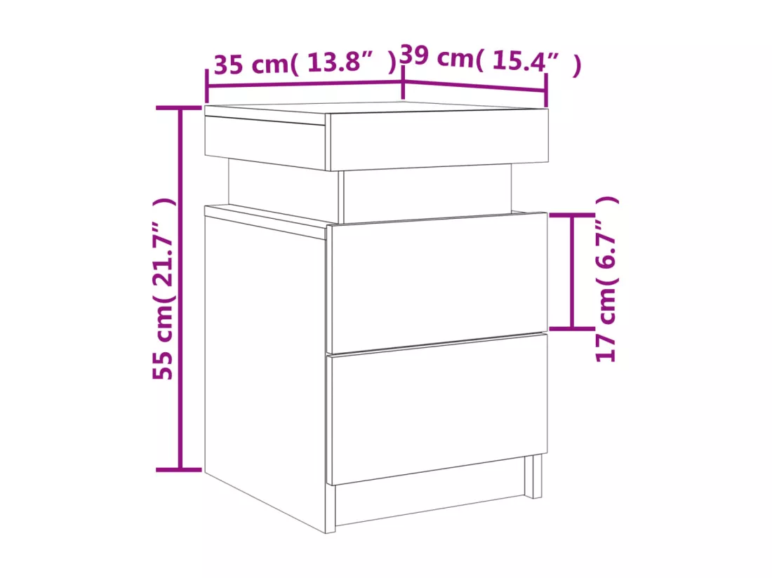 Table de chevet avec lumières LED chêne sonoma 35x39x55 cm