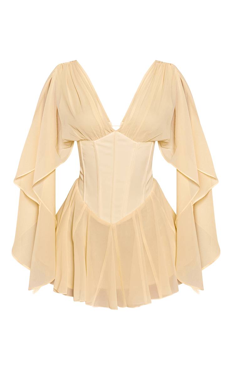 Citron Robe Mini À Taille Corset Et Manches Drapées En Mousseline Avec Godets Petite