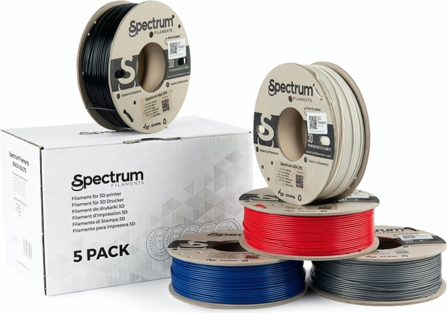 Spectrum  5er-Set ASA 275, 1,75 mm (1.250 g)    Filamente auf ökologischen Pappspulen