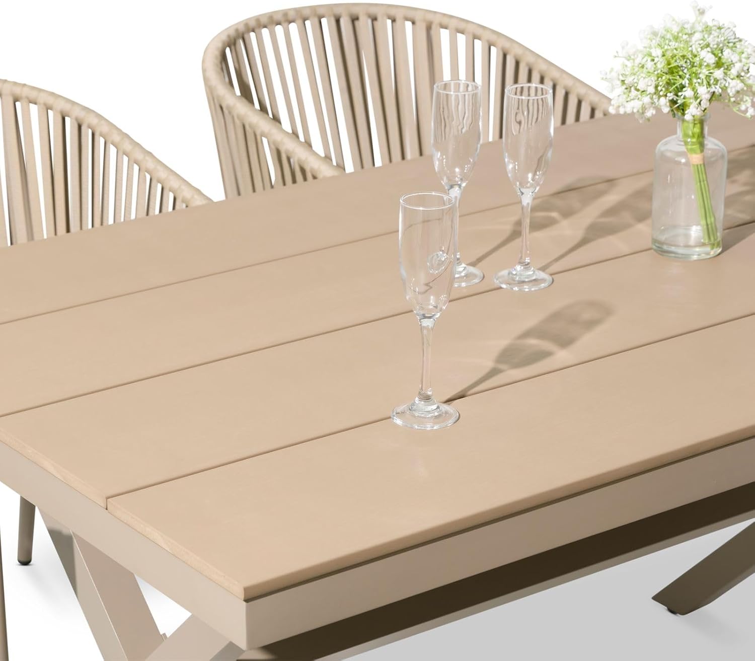 CARO-Möbel Gartenmöbelset ISOLA mit Tisch und 6 Stühlen, inkl. Sitzkissen, Tisch und Stühle aus Alu, bespannt mit Rope, Tischplatte aus WPC in Holzoptik Natur, Terassenmöbel.