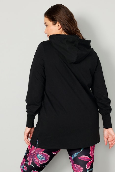Long-Hoodie, Kapuzensweater, Blumen-Motiv, Langarm